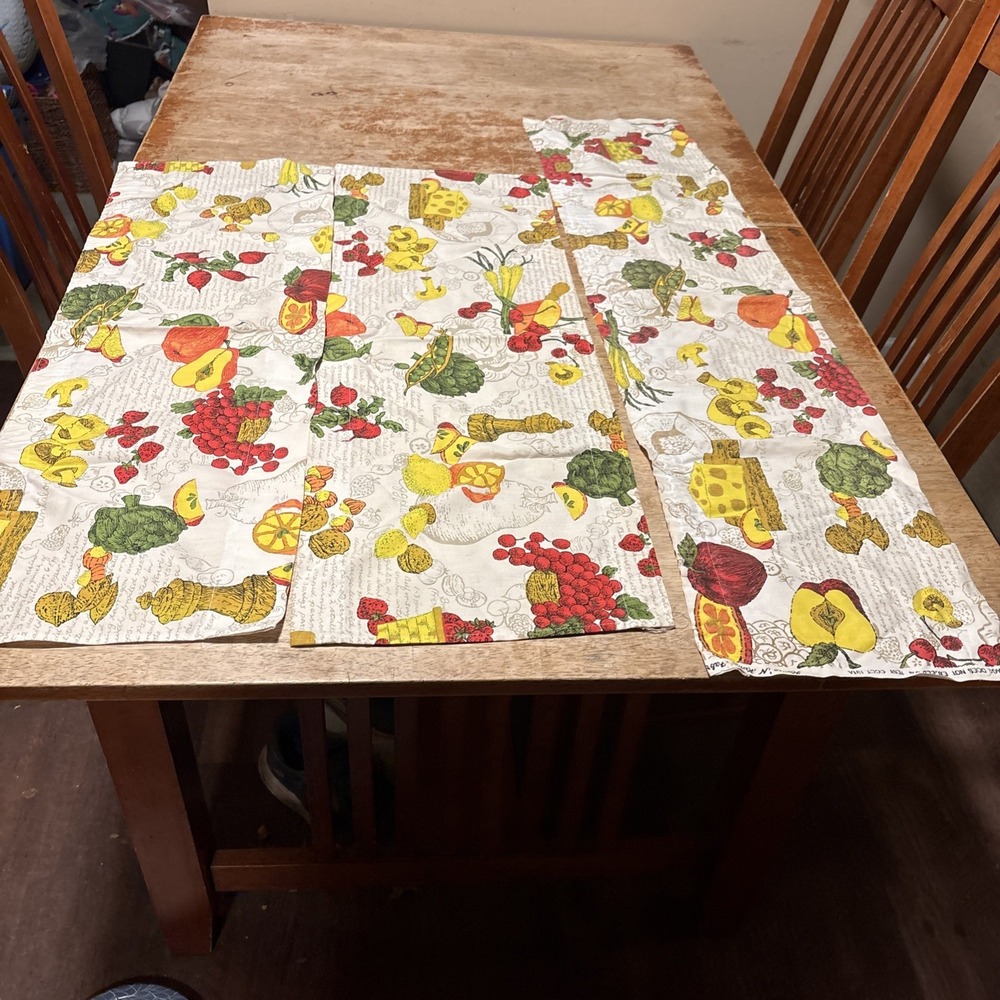 Vintage House N Home 1960s 70s Kitchen Curtains 3pc Fruit Veggie Cotton